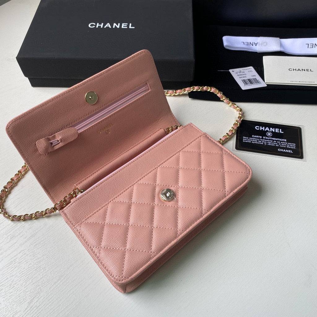 Chanel Classic Wallet on Chain Grained Shiny AP2742 Pink