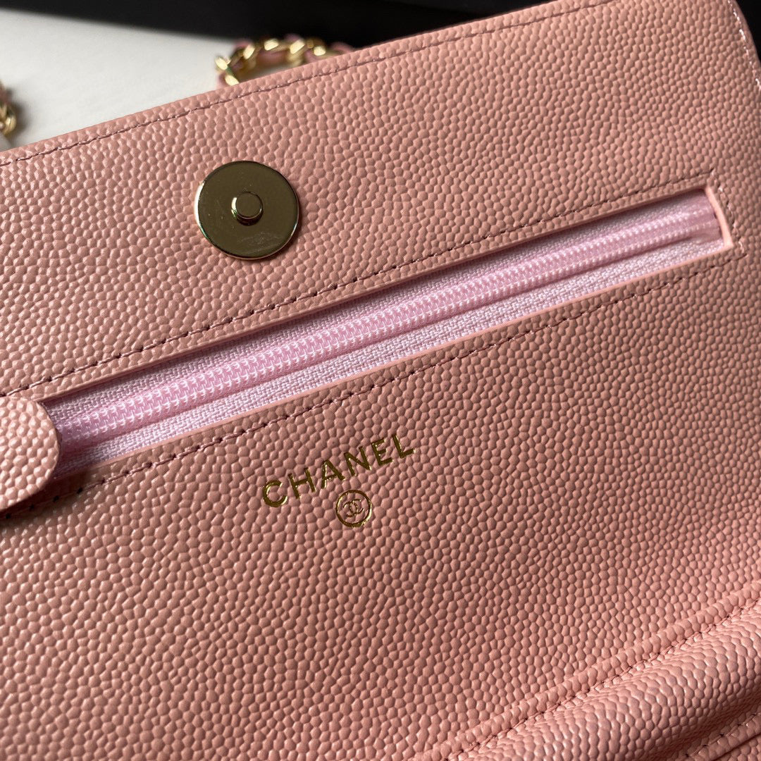 Chanel Classic Wallet on Chain Grained Shiny AP2742 Pink