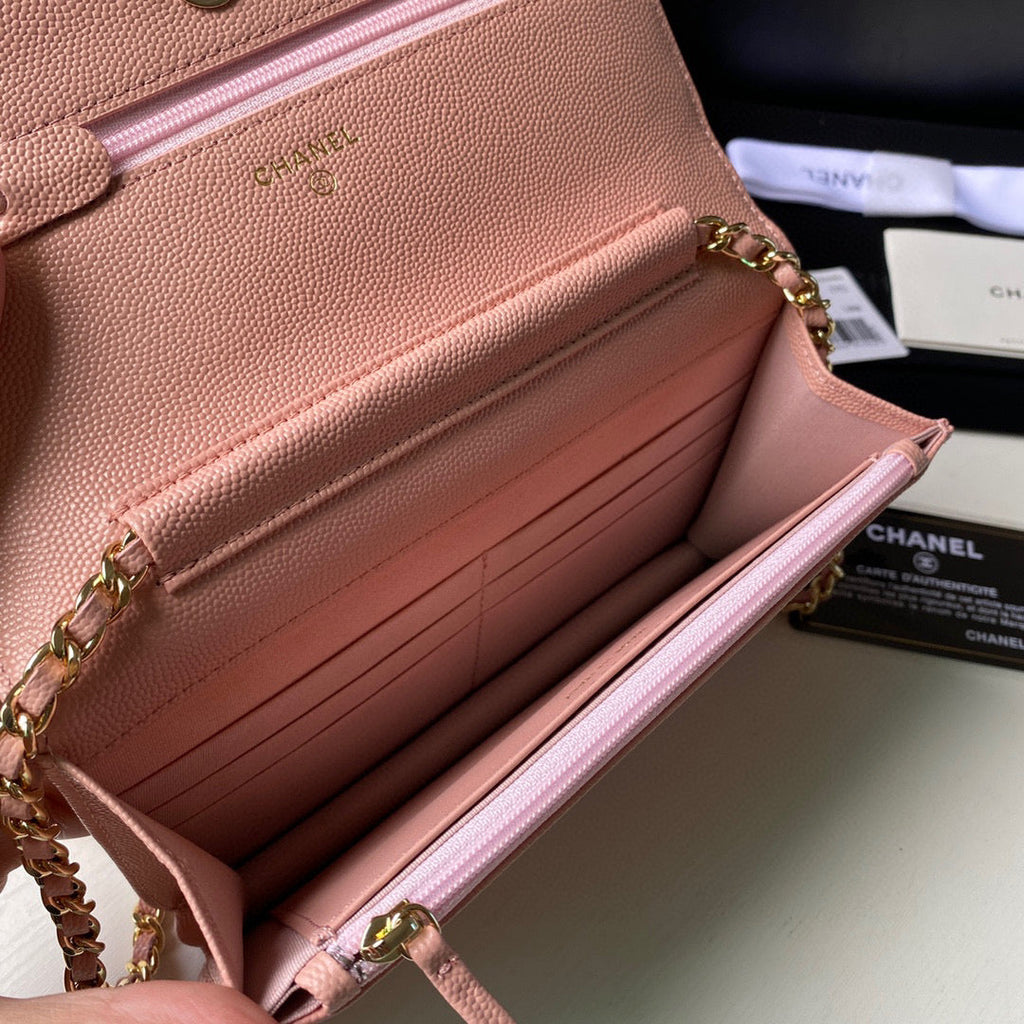 Chanel Classic Wallet on Chain Grained Shiny AP2742 Pink