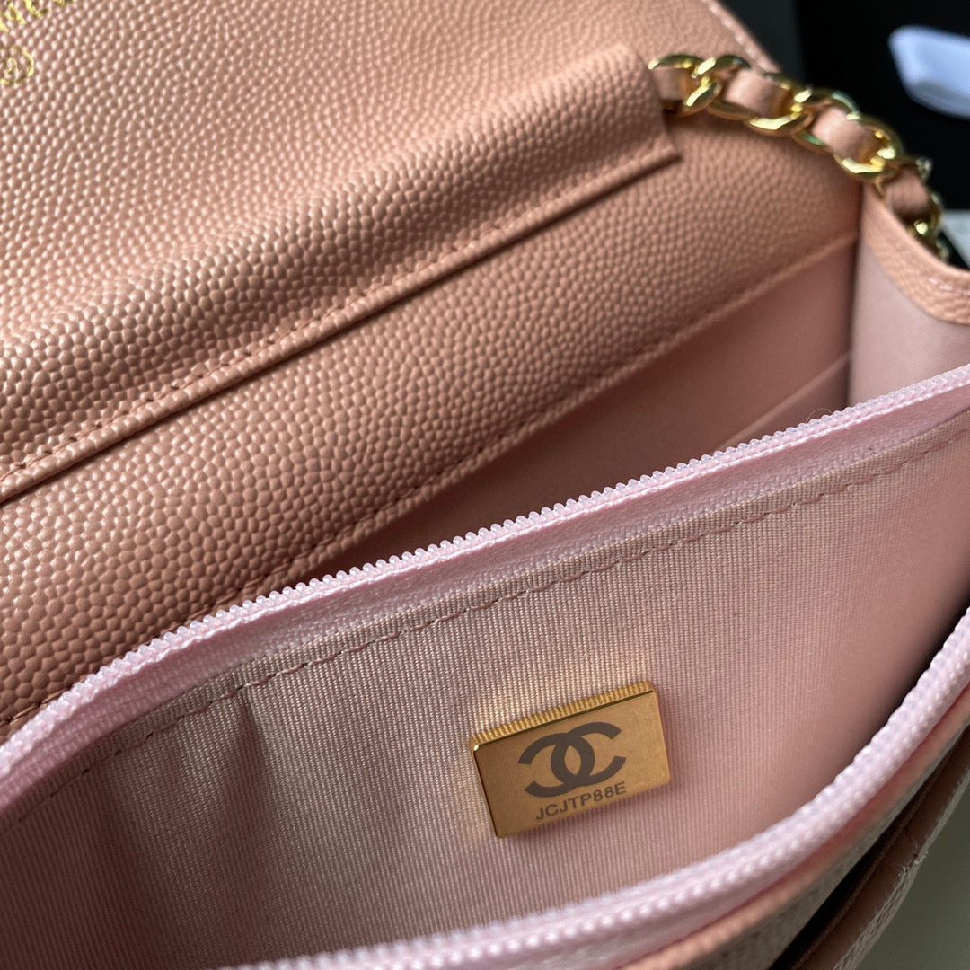 Chanel Classic Wallet on Chain Grained Shiny AP2742 Pink