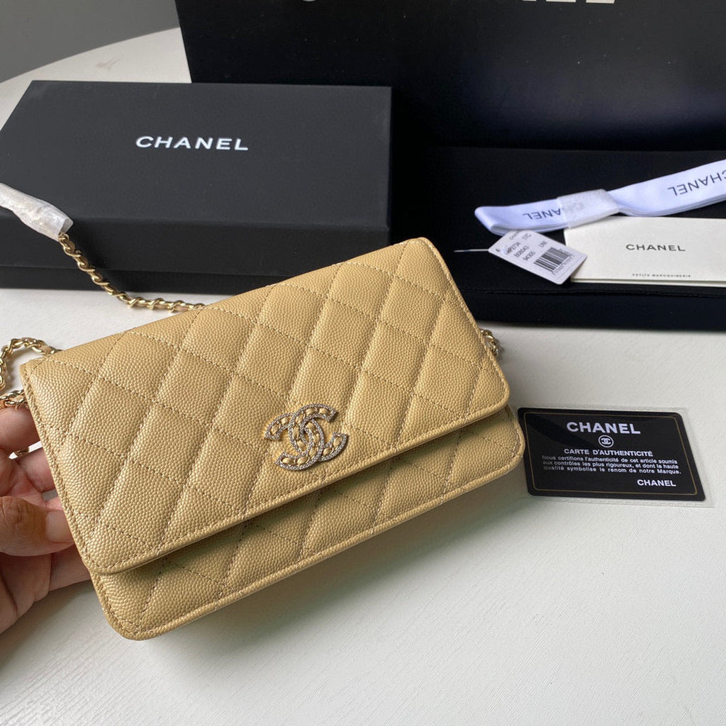 Chanel Classic Wallet on Chain Grained Shiny AP2742 Apricot