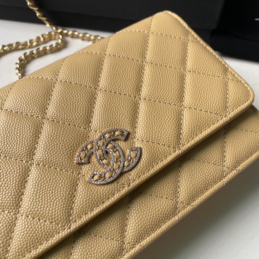 Chanel Classic Wallet on Chain Grained Shiny AP2742 Apricot