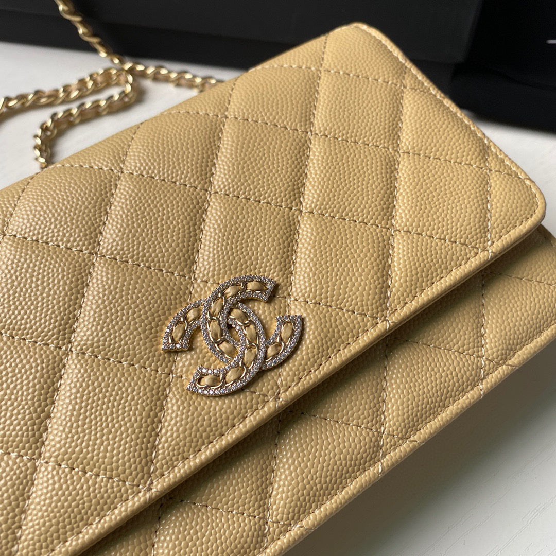 Chanel Classic Wallet on Chain Grained Shiny AP2742 Apricot