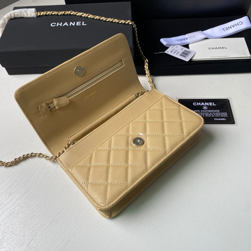 Chanel Classic Wallet on Chain Grained Shiny AP2742 Apricot