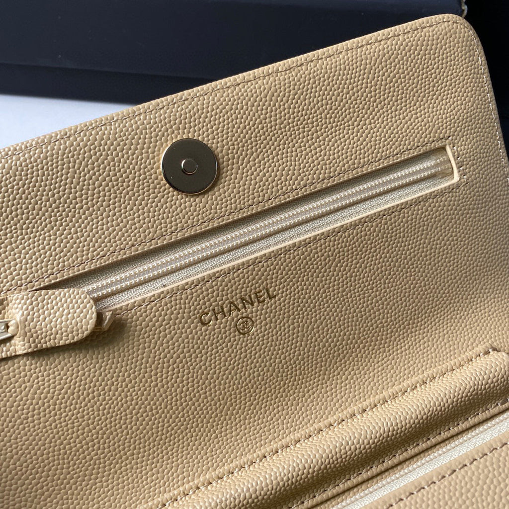 Chanel Classic Wallet on Chain Grained Shiny AP2742 Apricot