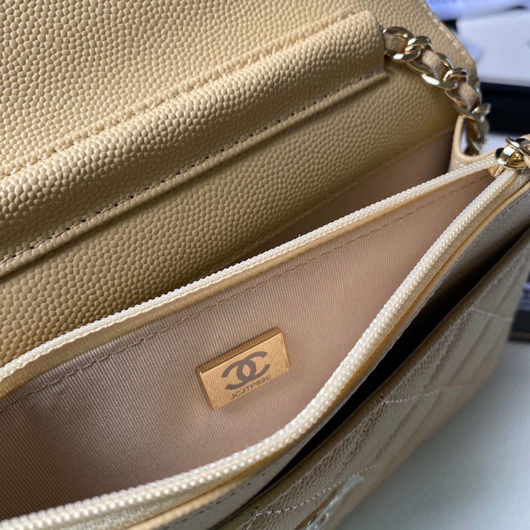 Chanel Classic Wallet on Chain Grained Shiny AP2742 Apricot