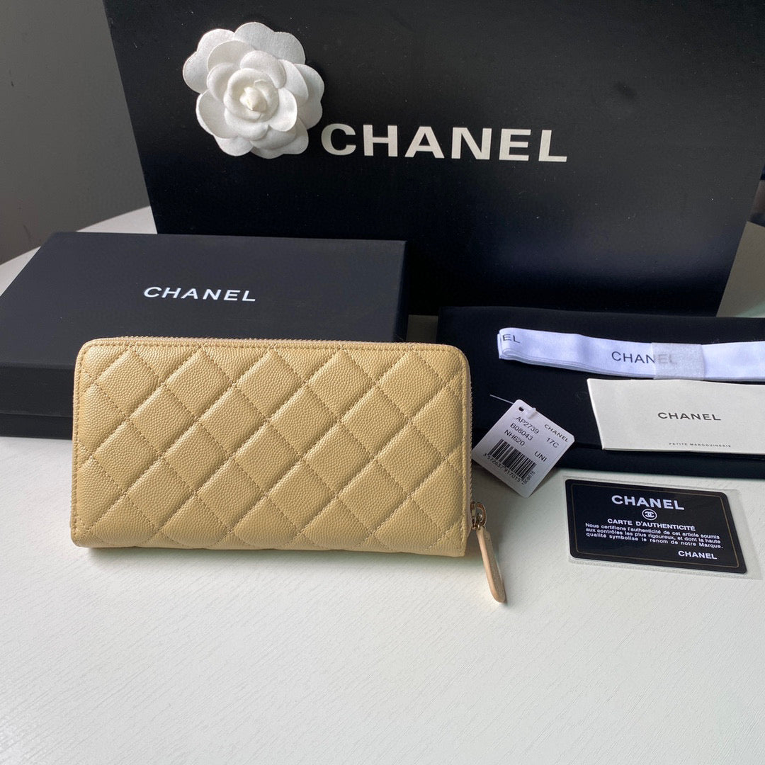 Chanel Flap Wallet Grained shiny calfskin AP2739 apricot