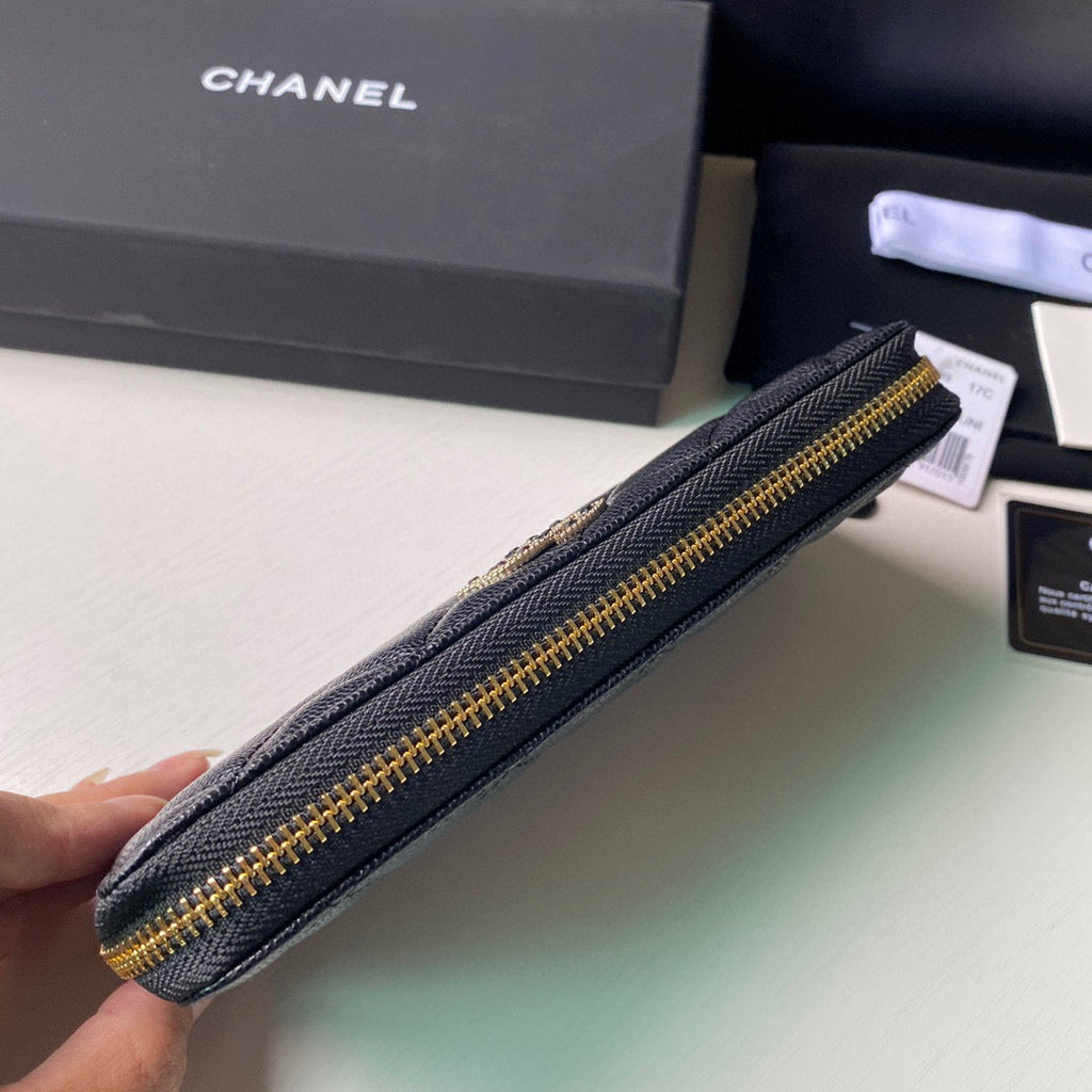 Chanel Flap Wallet Grained shiny calfskin AP2739 Black
