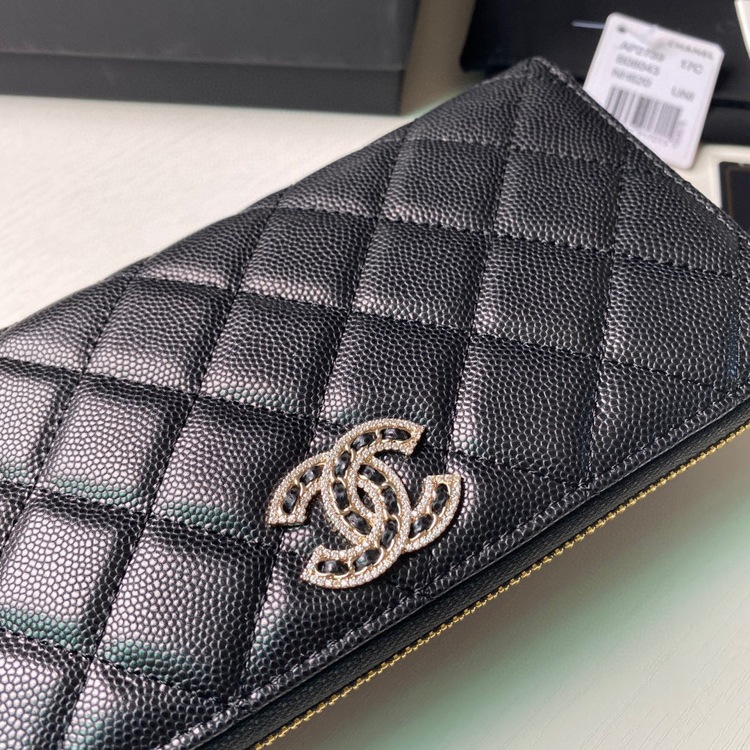 Chanel Flap Wallet Grained shiny calfskin AP2739 Black