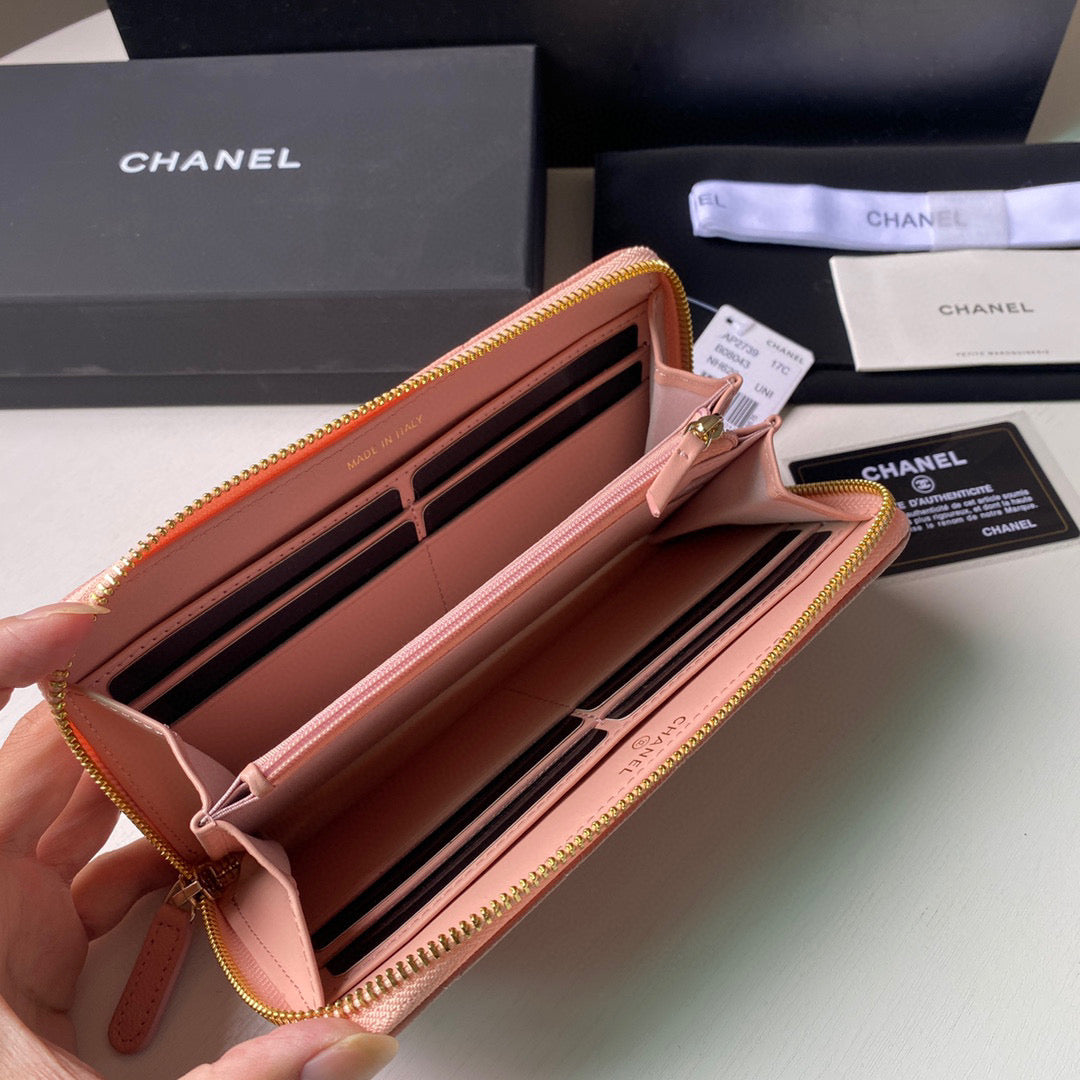 Chanel Flap Wallet Grained shiny calfskin AP2739 pink