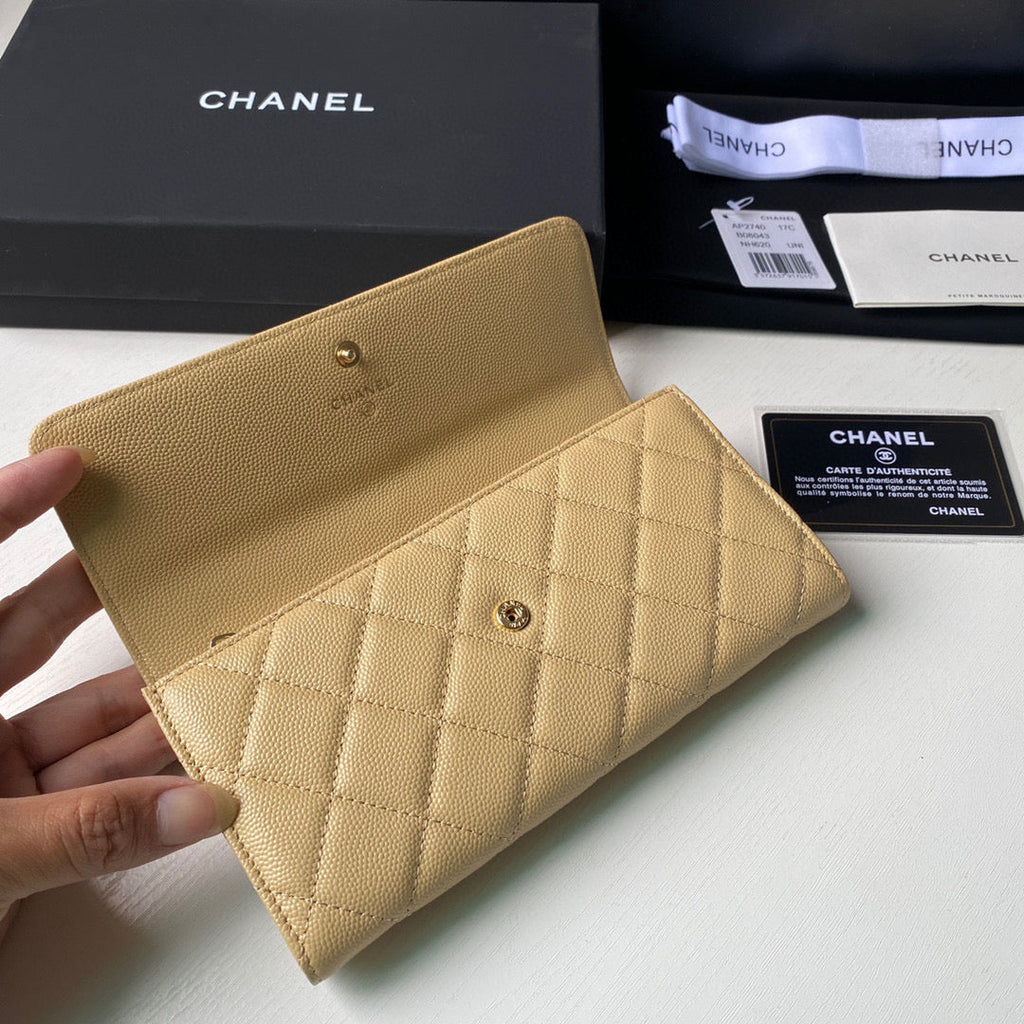 Chanel Long Flap Wallet Grained shiny calfskin AP2740 apricot
