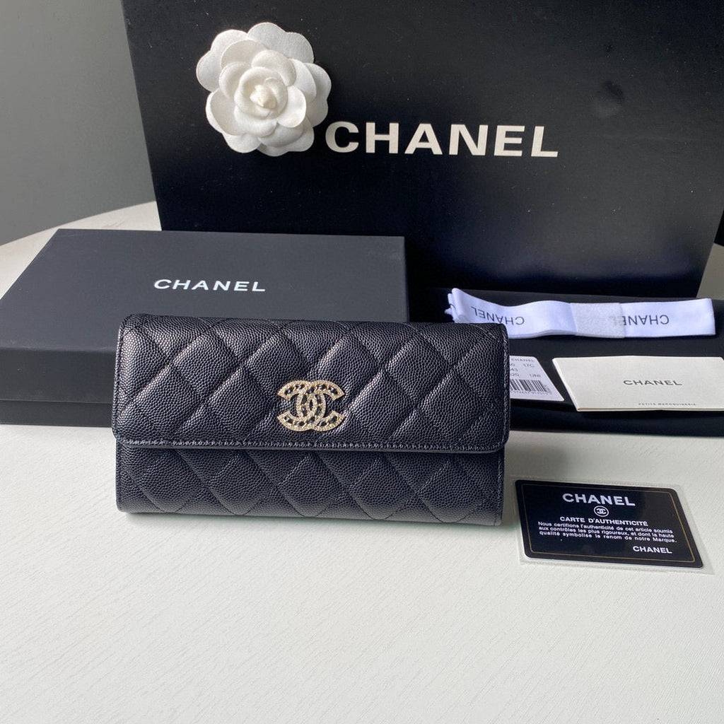Chanel Long Flap Wallet Grained shiny calfskin AP2740 Black