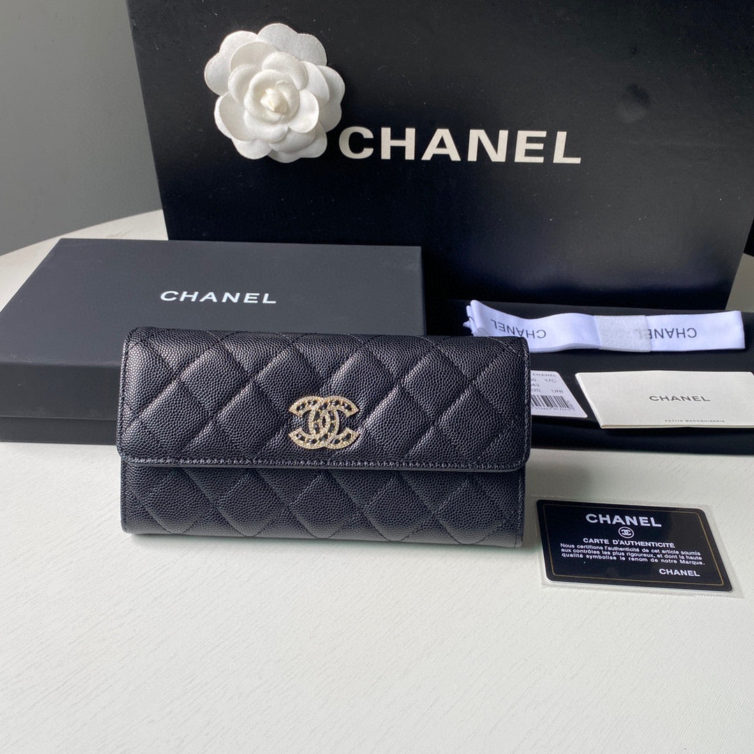 Chanel Long Flap Wallet Grained shiny calfskin AP2740 Black - Default Title - View 1