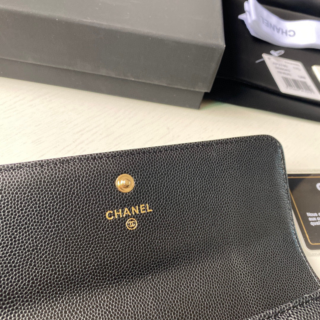 Chanel Long Flap Wallet Grained shiny calfskin AP2740 Black