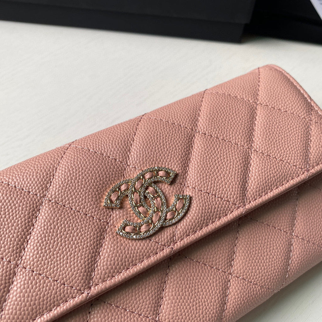Chanel Long Flap Wallet Grained shiny calfskin AP2740 Pink