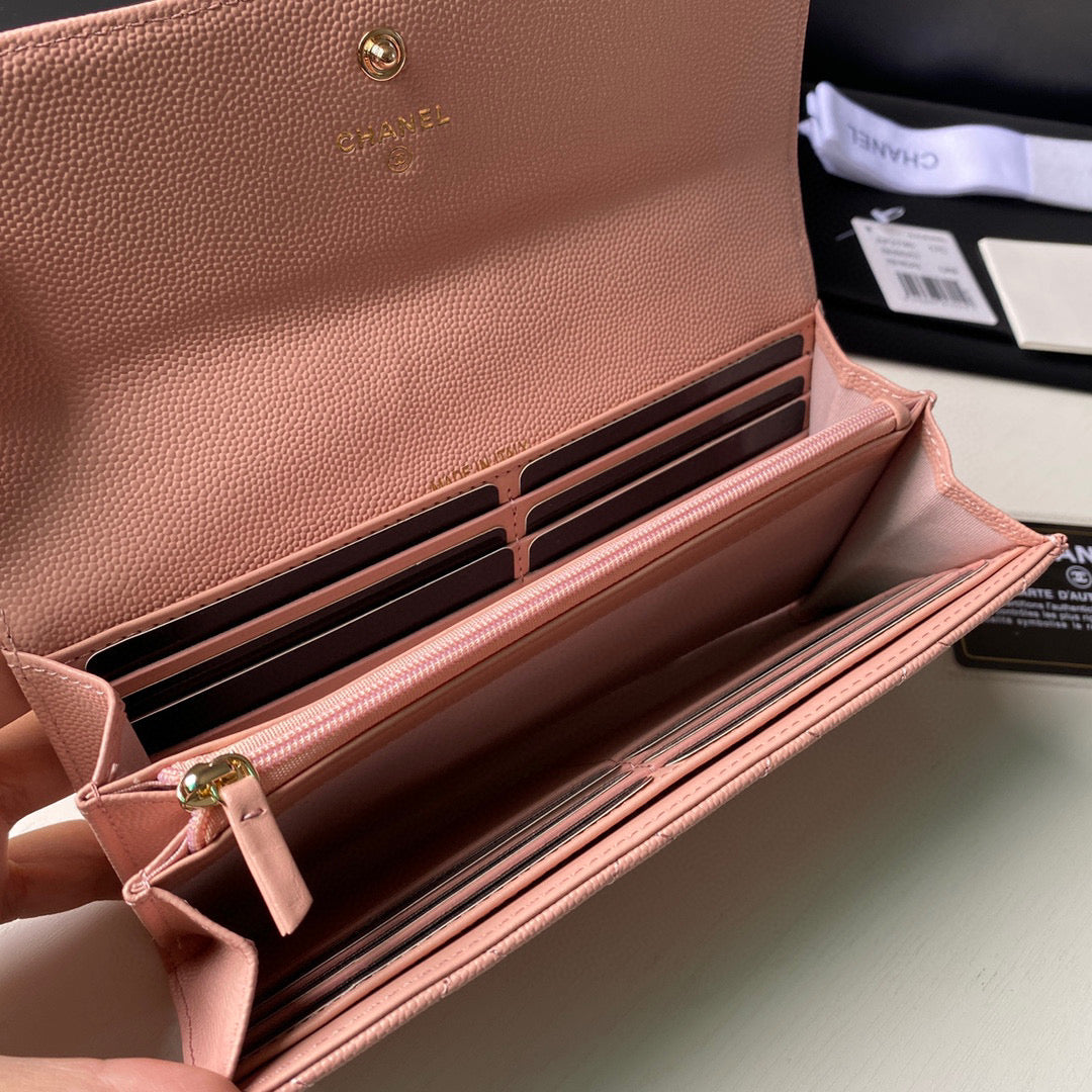 Chanel Long Flap Wallet Grained shiny calfskin AP2740 Pink