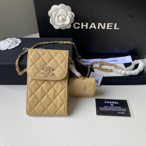 Chanel Phone Airpods Pro Case with Chain Grained Shiny AP2742 Apricot - Default Title - View 1