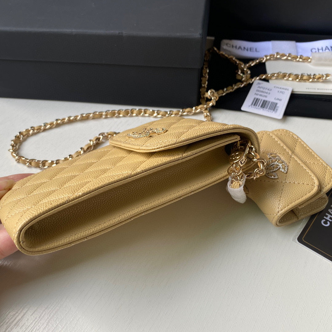 Chanel Phone Airpods Pro Case with Chain Grained Shiny AP2742 Apricot