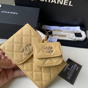 Chanel Phone Airpods Pro Case with Chain Grained Shiny AP2742 Apricot - Default Title - View 5