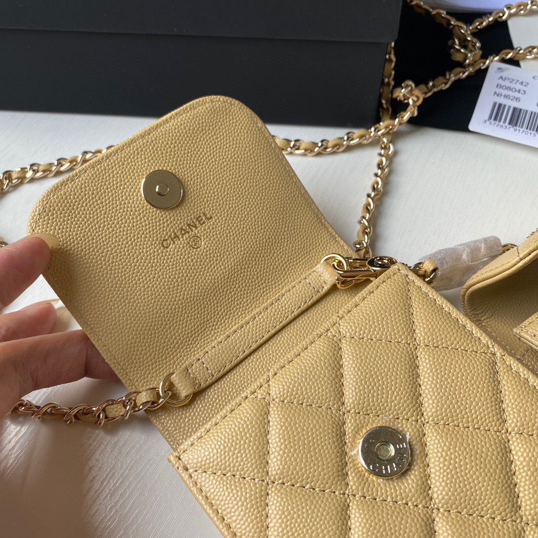 Chanel Phone Airpods Pro Case with Chain Grained Shiny AP2742 Apricot - Default Title - View 7