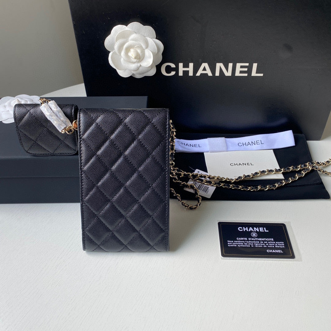 Chanel Phone Airpods Pro Case with Chain Grained Shiny AP2740 black - Default Title - View 2