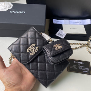 Chanel Phone Airpods Pro Case with Chain Grained Shiny AP2740 black - Default Title - View 4
