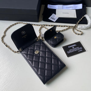 Chanel Phone Airpods Pro Case with Chain Grained Shiny AP2740 black - Default Title - View 6
