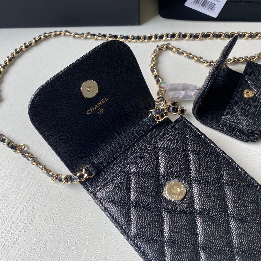 Chanel Phone Airpods Pro Case with Chain Grained Shiny AP2740 black - Default Title - View 7