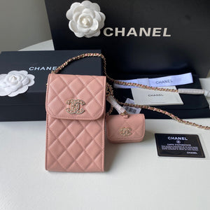 Chanel Phone Airpods Pro Case with Chain Grained Shiny Pink AP2742 - Default Title - View 1