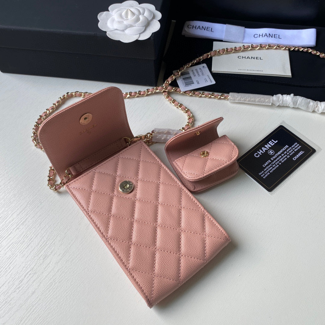 Chanel Phone Airpods Pro Case with Chain Grained Shiny Pink AP2742 - Default Title - View 6