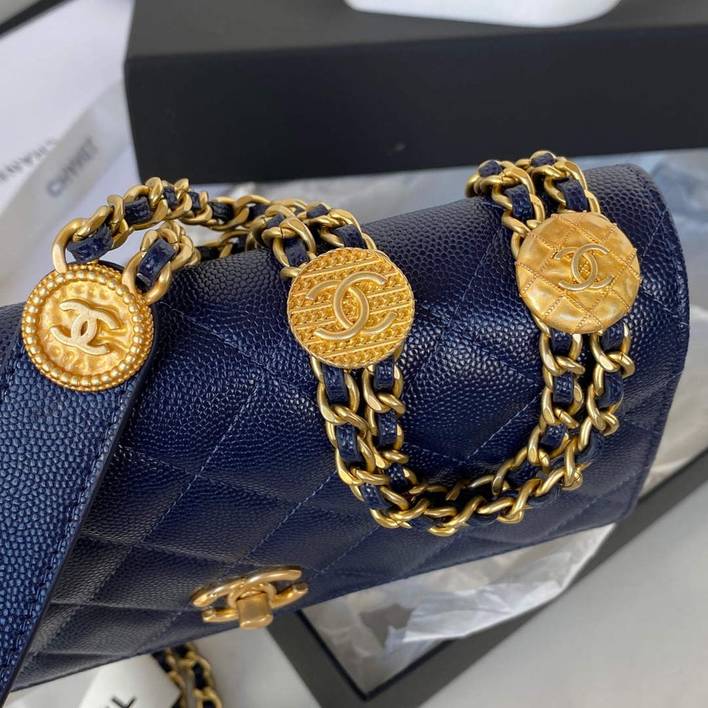 Chanel AP2840 Small Flap Bags Calfskin Navy Blue