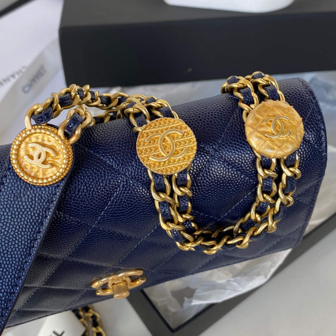 Chanel AP2840 Small Flap Bags Calfskin Navy Blue - Default Title - View 4