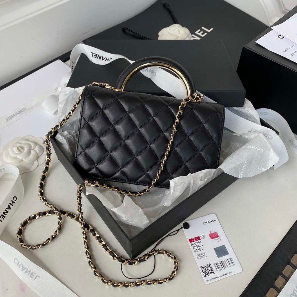 Chanel AP2844 Wallet on chain Lambskin bag with top handle Light gold Black