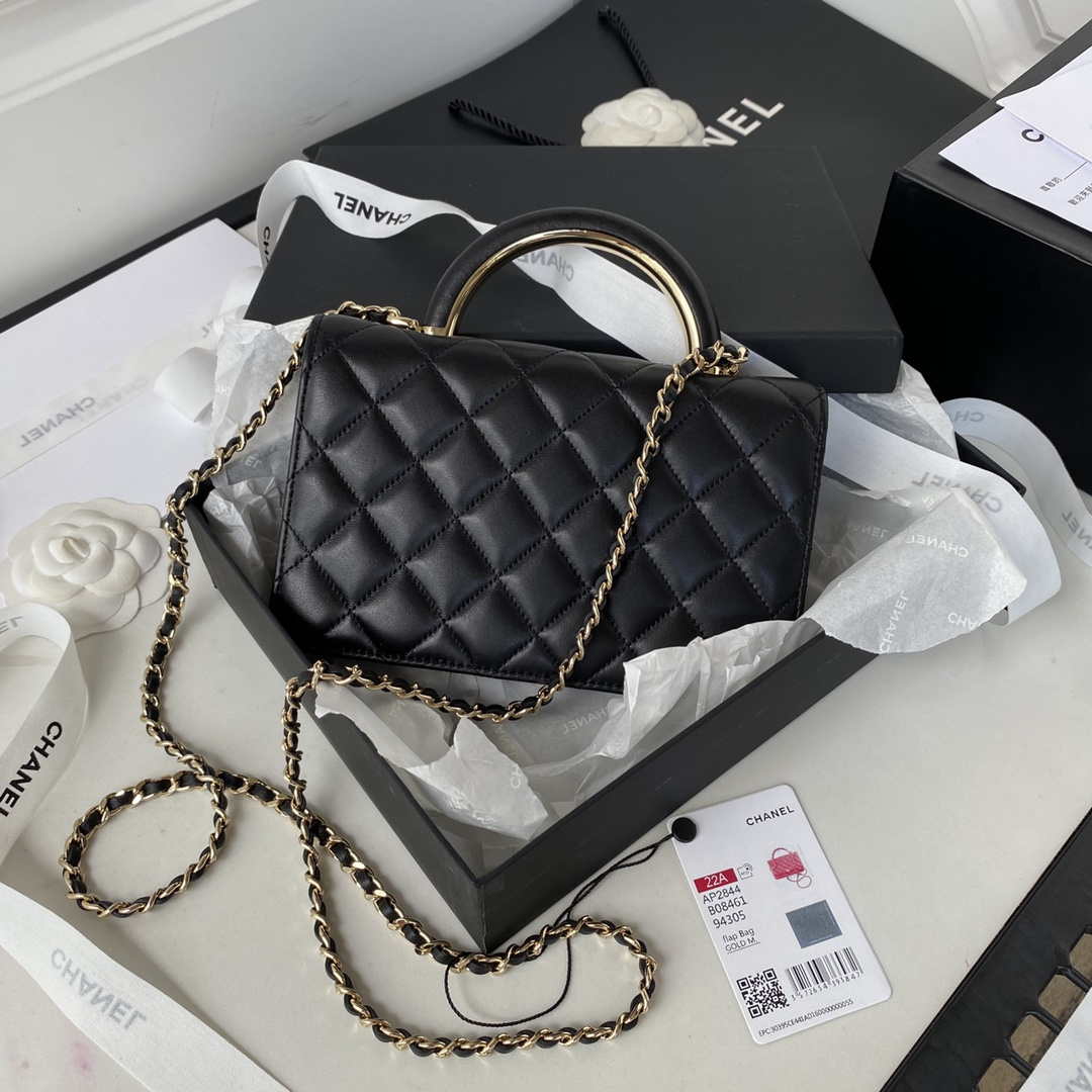 Chanel AP2844 Wallet on chain Lambskin bag with top handle Light gold Black