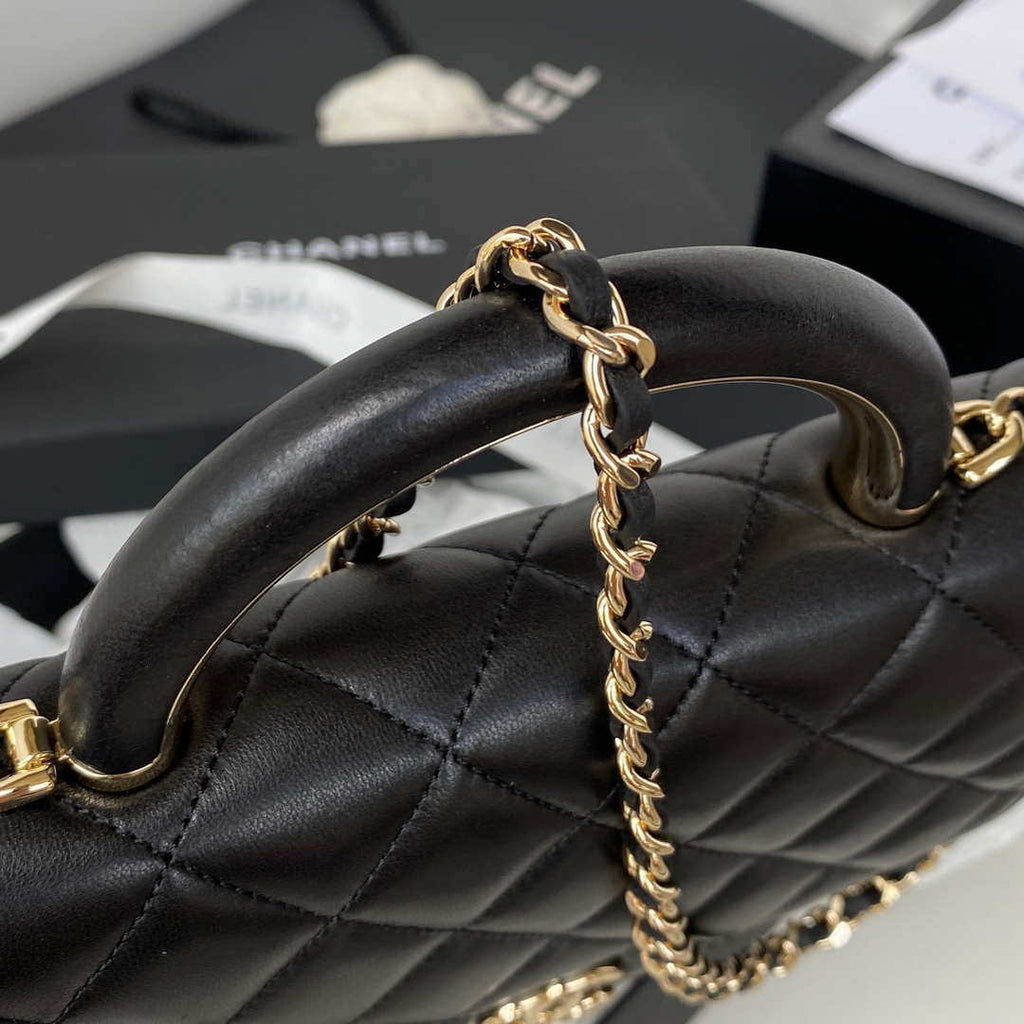 Chanel AP2844 Wallet on chain Lambskin bag with top handle Light gold Black