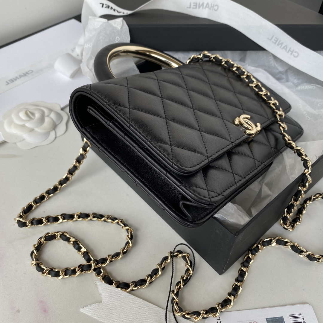 Chanel AP2844 Wallet on chain Lambskin bag with top handle Light gold Black - Default Title - View 5