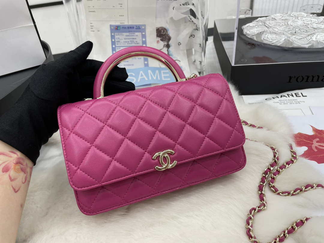 Chanel AP2844 Wallet on chain Lambskin bag with top handle Light gold Dark Pink - Default Title - View 2
