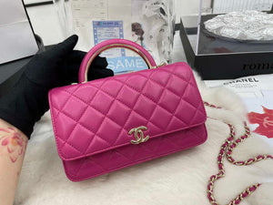 Chanel AP2844 Wallet on chain Lambskin bag with top handle Light gold Dark Pink - Default Title - View 2