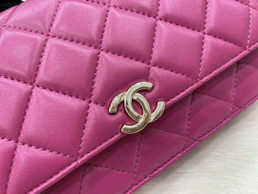 Chanel AP2844 Wallet on chain Lambskin bag with top handle Light gold Dark Pink - Default Title - View 3