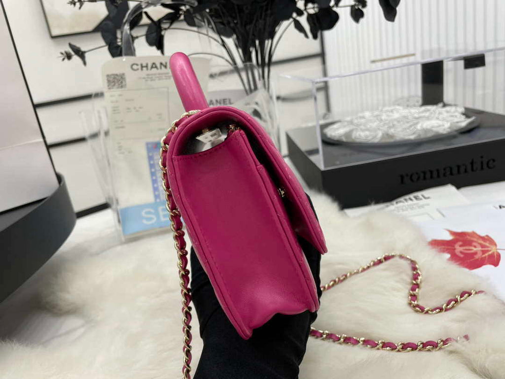 Chanel AP2844 Wallet on chain Lambskin bag with top handle Light gold Dark Pink
