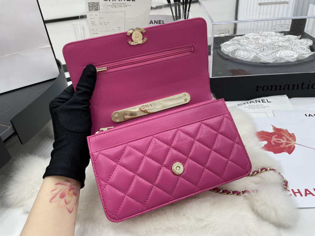 Chanel AP2844 Wallet on chain Lambskin bag with top handle Light gold Dark Pink - Default Title - View 7