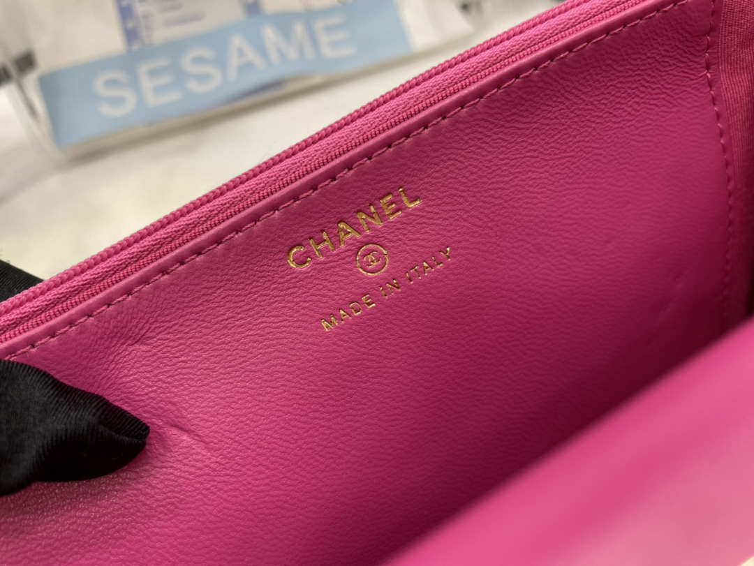 Chanel AP2844 Wallet on chain Lambskin bag with top handle Light gold Dark Pink - Default Title - View 9