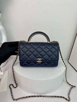 Chanel AP2844 Wallet on chain Lambskin bag with top handle Light gold Navy Blue - Default Title - View 1