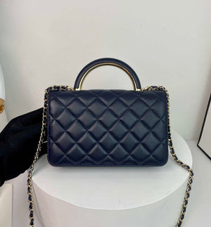Chanel AP2844 Wallet on chain Lambskin bag with top handle Light gold Navy Blue - Default Title - View 2