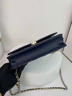Chanel AP2844 Wallet on chain Lambskin bag with top handle Light gold Navy Blue - Default Title - View 4