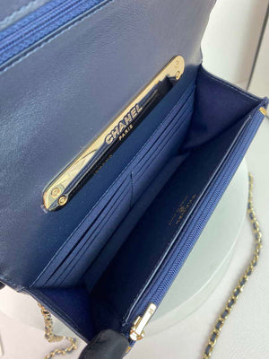 Chanel AP2844 Wallet on chain Lambskin bag with top handle Light gold Navy Blue - Default Title - View 6