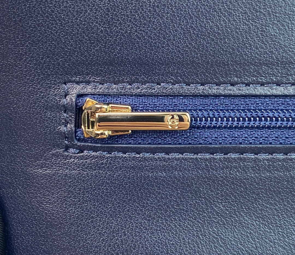 Chanel AP2844 Wallet on chain Lambskin bag with top handle Light gold Navy Blue