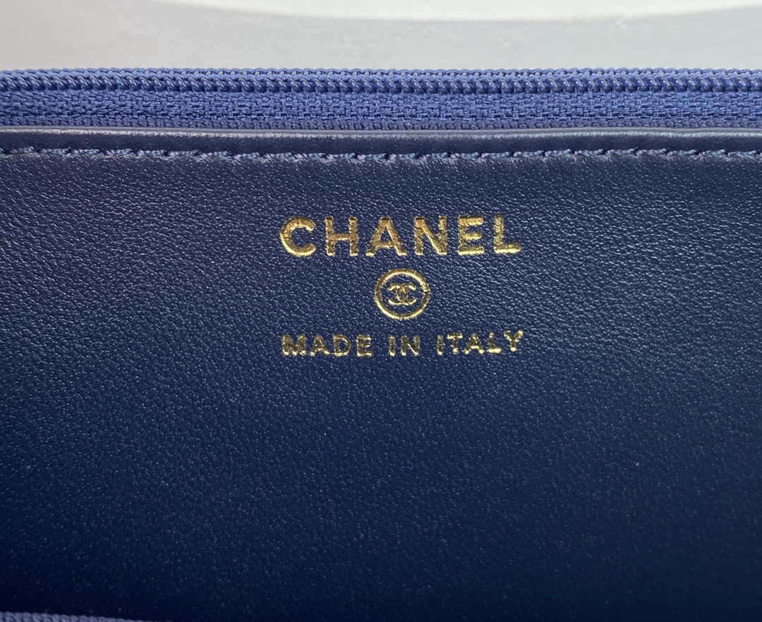 Chanel AP2844 Wallet on chain Lambskin bag with top handle Light gold Navy Blue - Default Title - View 8
