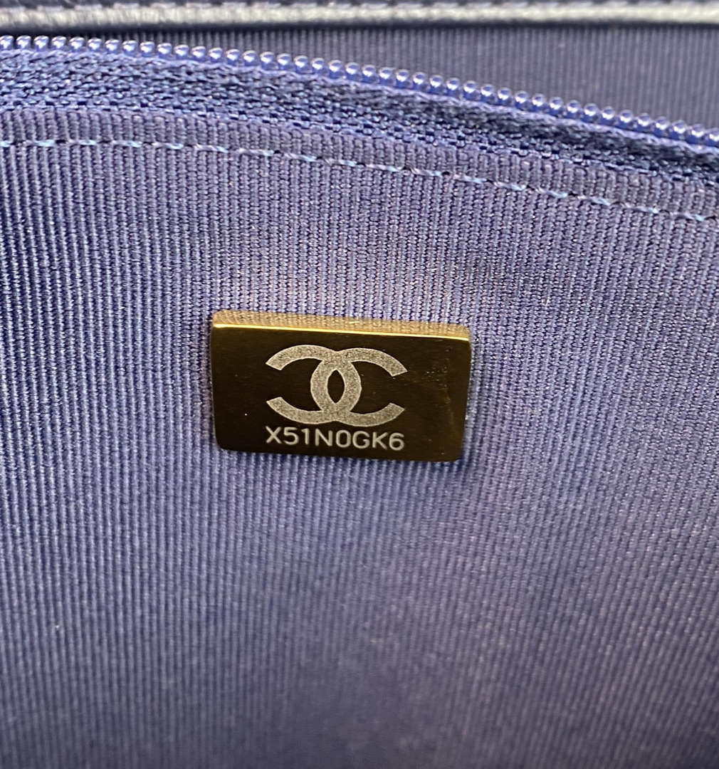 Chanel AP2844 Wallet on chain Lambskin bag with top handle Light gold Navy Blue