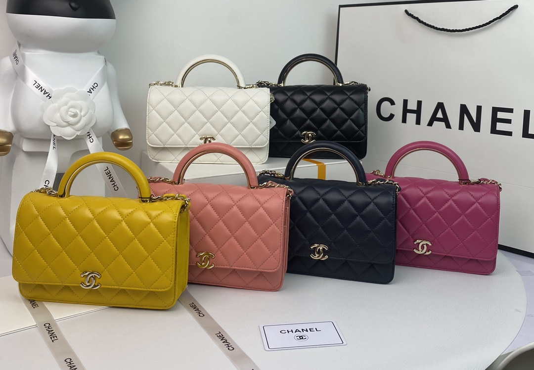 Chanel AP2844 Wallet on chain Lambskin bag with top handle Light gold Navy Blue - Default Title - View 10